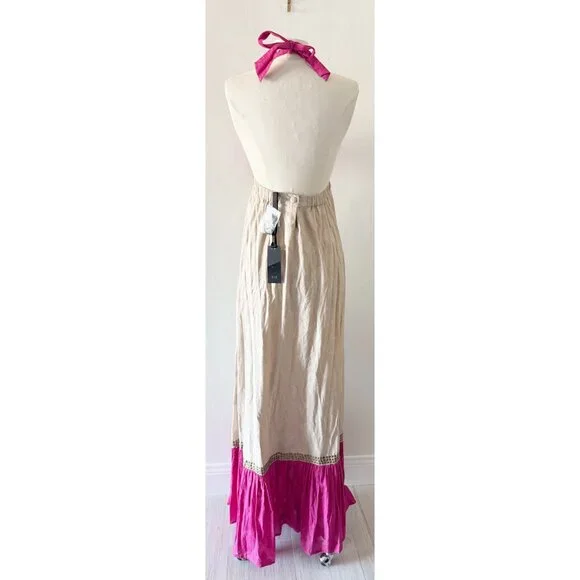 NEW ViX by Paula Hermanny Beige & Pink Halter Long Maxi Dress Size Small (S) - Picture 6 of 10